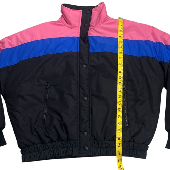 American Eagle Retro Color Block Puffer Jacket In Pink/Blue/Black Size Small - Picture 4 of 9